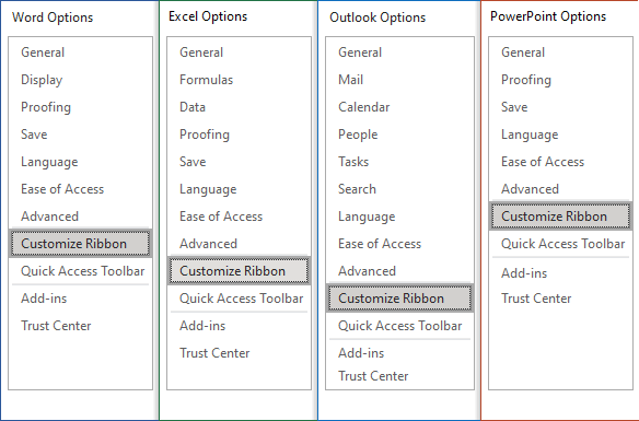 Microsoft Office application 365 Customize Ribbon