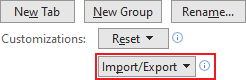 Import/Exceport in Microsoft Office application 2016