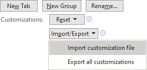 Import all customizations in Microsoft Office application 2016
