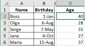 The data for simple histogram chart in Excel 2016