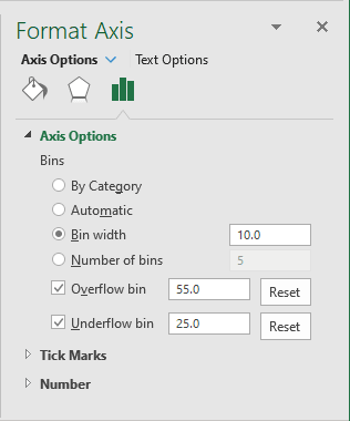 Format Axis for Histogram chart in Excel 2016 Format Axis for Histogram chart in Excel 2016