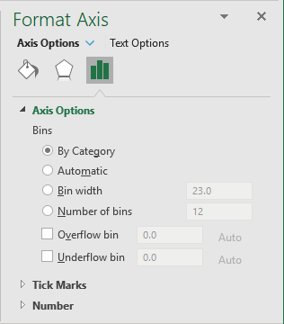 Format Axis for Histogram chart in Excel 365