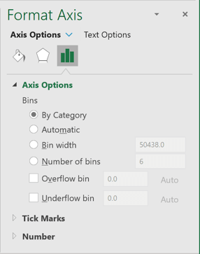 Format Axis for Histogram chart in Excel 365