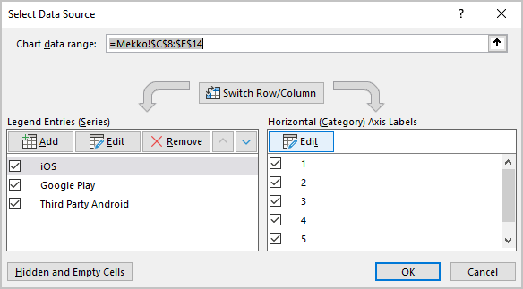 Select Data Source dialog box in Excel 365