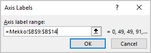 Axis Labels dialog box in Excel 365