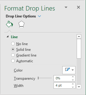 Format Drop Lines pane in Excel 2016