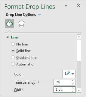 Format Drop Lines pane in Excel 365