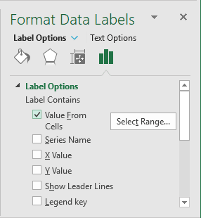 Format Data Labels pane in Excel 2016