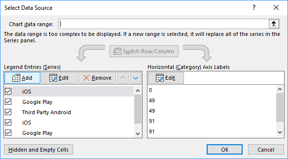 Select Data Source dialog box in Excel 2016 Select Data Source dialog box in Excel 2016