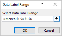 Data Labels Range dialog box in Excel 365