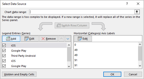 Select Data Source dialog box in Excel 365