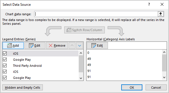 Select Data Source dialog box in Excel for Microsoft 365 Select Data Source dialog box in Excel 365