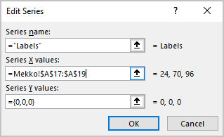 Edit Series dialog box in Excel for Microsoft 365 Edit Series dialog box in Excel 365