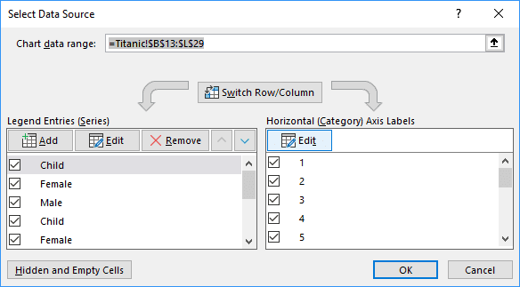 Select Data Source dialog box in Excel 2016 Select Data Source dialog box in Excel 2016