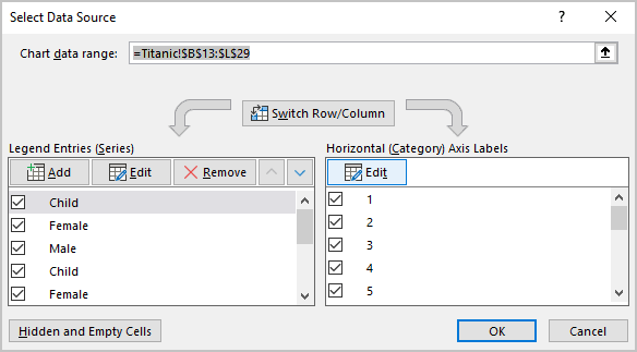 Select Data Source dialog box in Excel 365