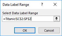 Data Label Range dialog box in Excel 2016