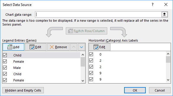 Select Data Source dialog box in Excel 2016 Select Data Source dialog box in Excel 2016