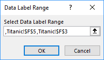 Data Labels Range dialog box in Excel 2016