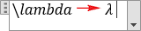 The lambda symbol in equation Word 2016