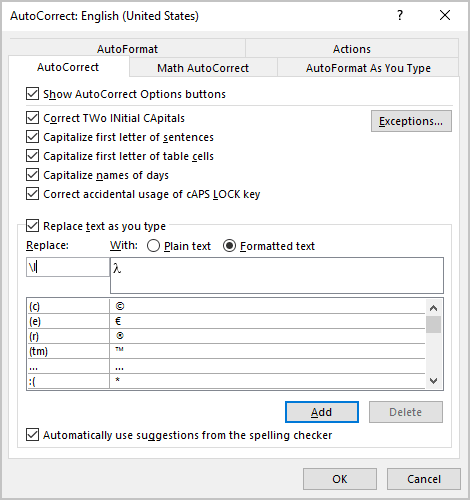 Use AutoCorrect in Word 2016
