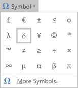 The delta in Symbols Word 2016