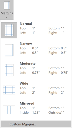 Custom Margins in Word 2016