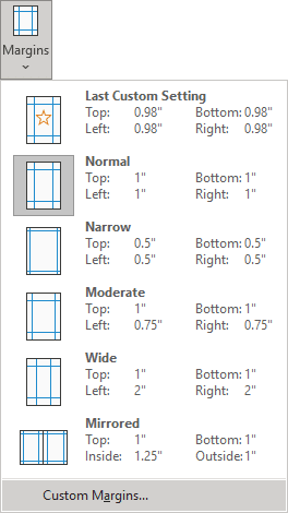 Custom Margins in Word 365