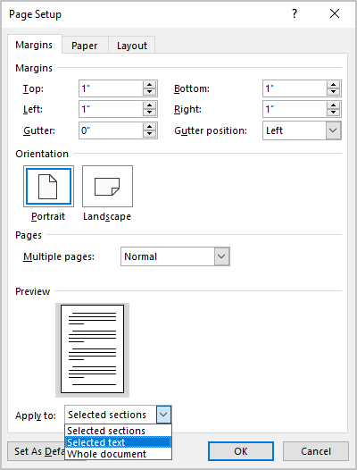 Page Setup in Word 365