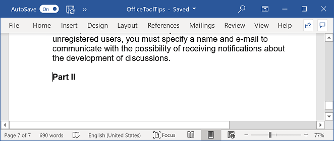 New part of a document in Word for Microsoft 365 New part of a document in Word 365