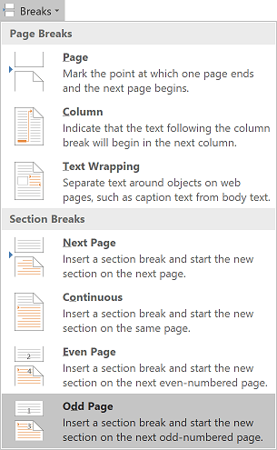 Odd Page break in Word 2016