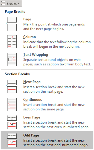 Odd Page break in Word 365