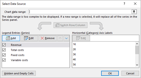 Select Data Source dialog box in Excel 365