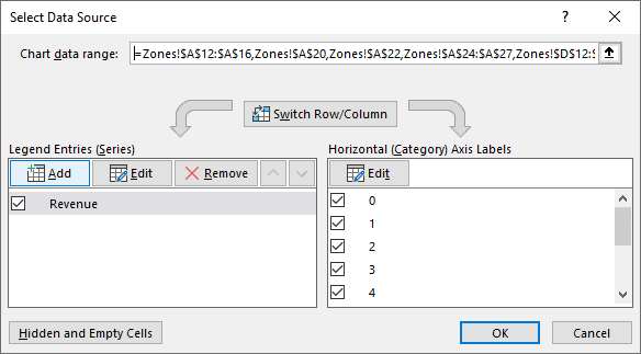 Select Data Source dialog box in Excel 2016