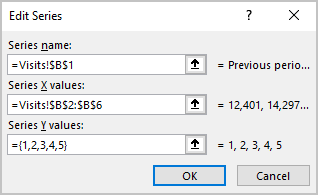 Edit Series dialog box in Excel 2016