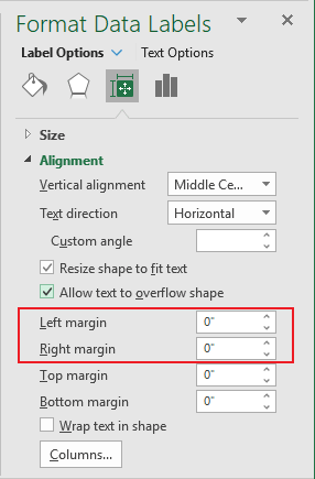 Size and Properties in Format Labels Excel 365