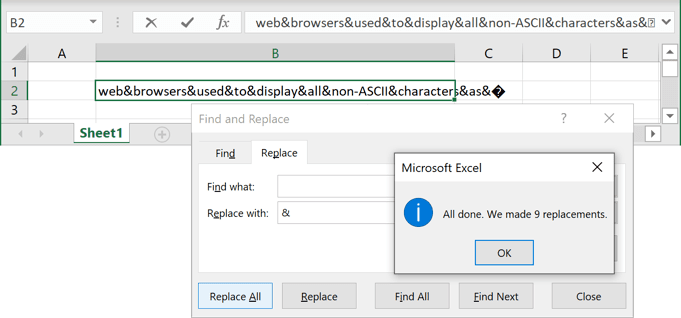Find and Replace results in Excel 2016