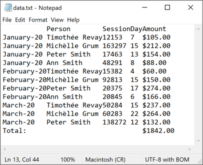 Examples of files with fixed-width columns