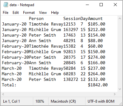 Examples of files with fixed-width columns