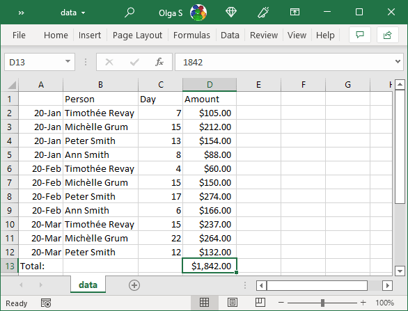 Imported data in Excel 365