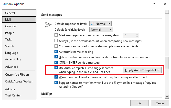 Use Auto-Complete List in Outlook Options for Microsoft 365 Use Auto-Complete List in Outlook Options 365