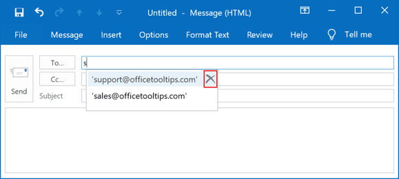 Remove item from the AutoComplete list in Outlook 2016