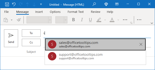 New entries in AutoComplete list Outlook 365