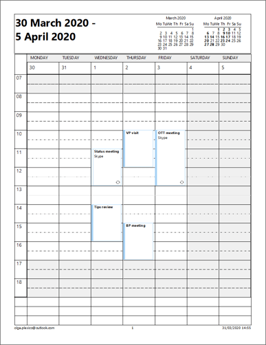 Weekly Calendar Style of Calendar in Outlook 365