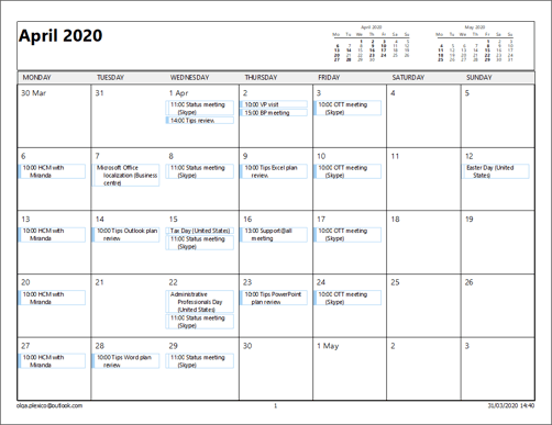 Monthly Style of Calendar in Outlook 365