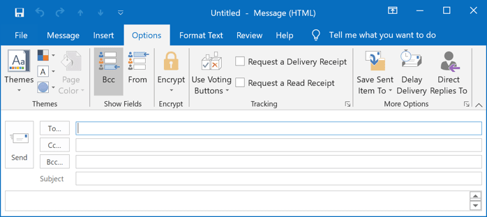 The Bcc button in Outlook 2016 The Bcc button in Outlook 2016