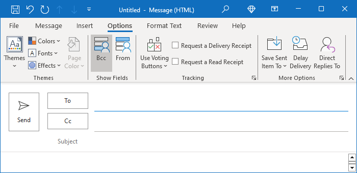 Bcc button in Classic ribbon Outlook 365