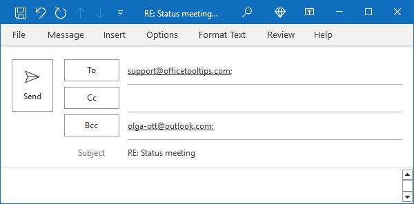 Example of message with Bcc in Outlook 365