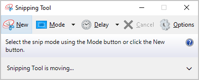 New button in Snipping Tool Windows 10