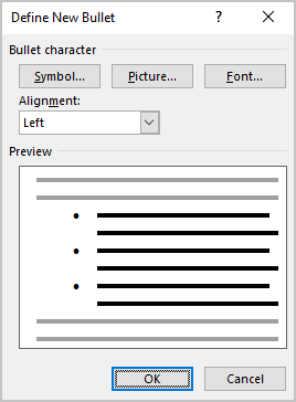 Define New Bullet in Word 365