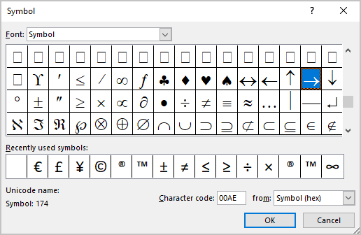 Symbol in Word 365